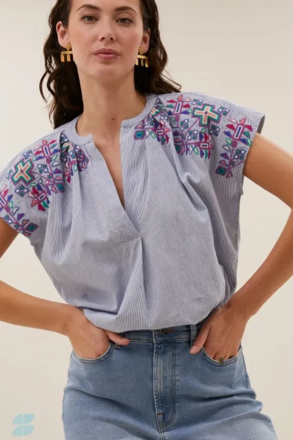 amie embroidery blouse | indi grey-By bar Fashion