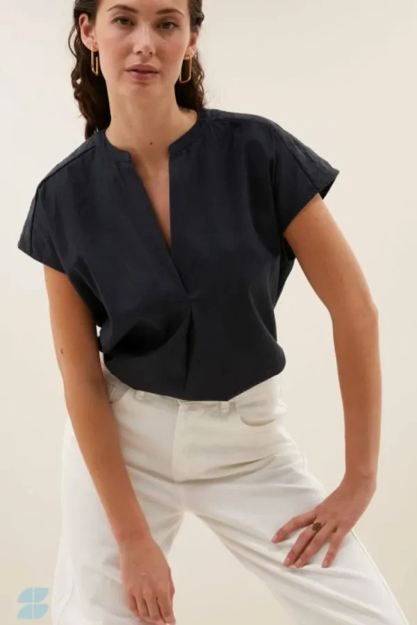 amie poplin blouse | midnight-By bar Cheap