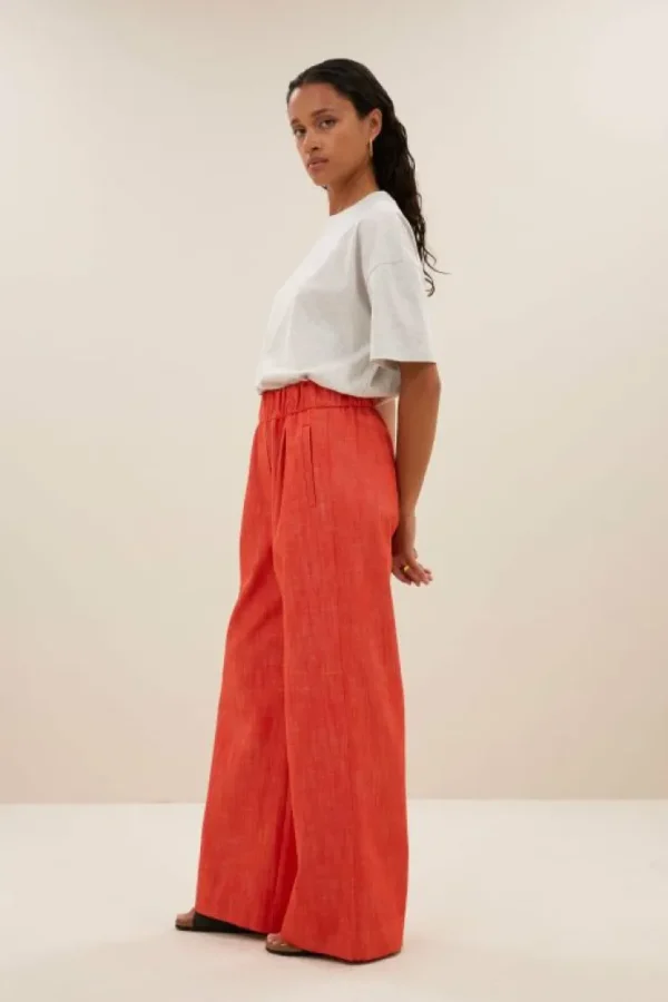 benji twill pants | poppy red-By bar Discount