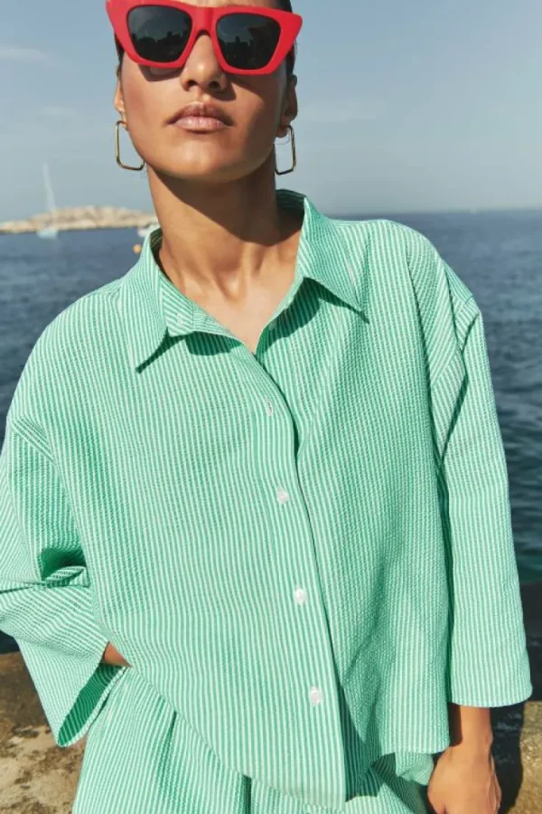 bernie blouse | green seer stripe-By bar Fashion