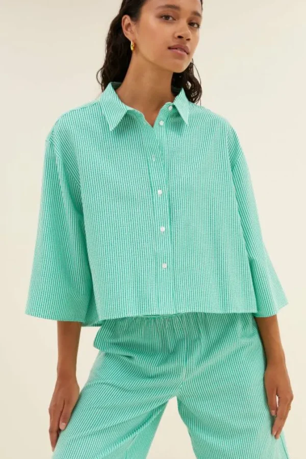 bernie blouse | green seer stripe-By bar Fashion