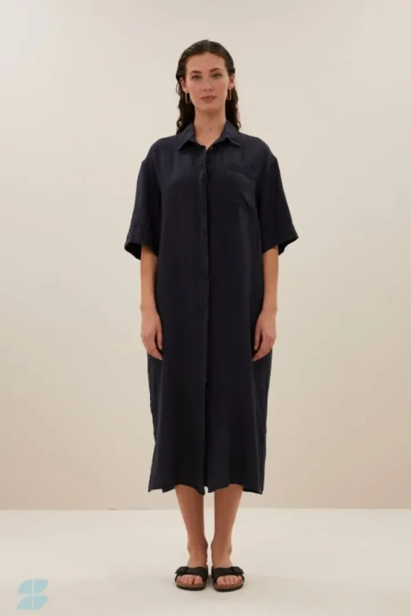 bruno linen dress | midnight-By bar Cheap