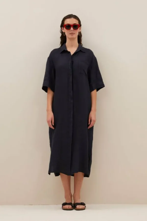 bruno linen dress | midnight-By bar Cheap