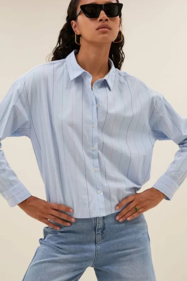 elvie stripe chambray blouse | light blue stripe-By bar Online