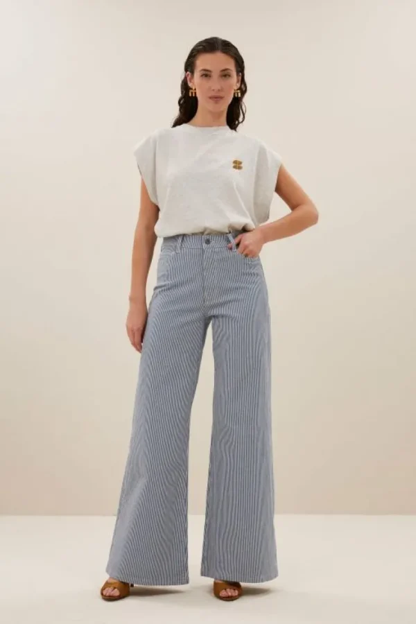 femme stripe pants | blue milky stripe-By bar Outlet