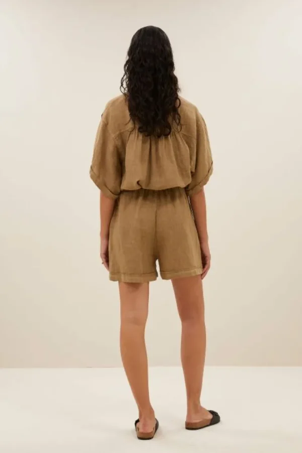 june linen shorts | khaki-By bar Store