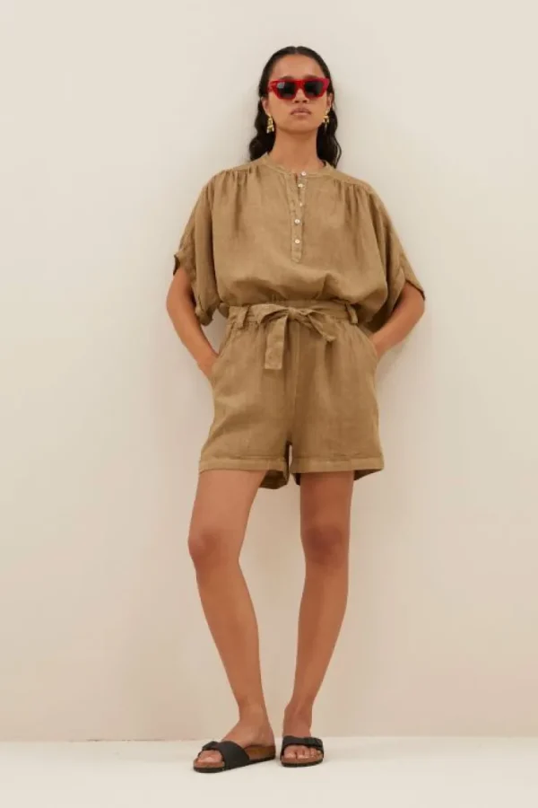 june linen shorts | khaki-By bar Store