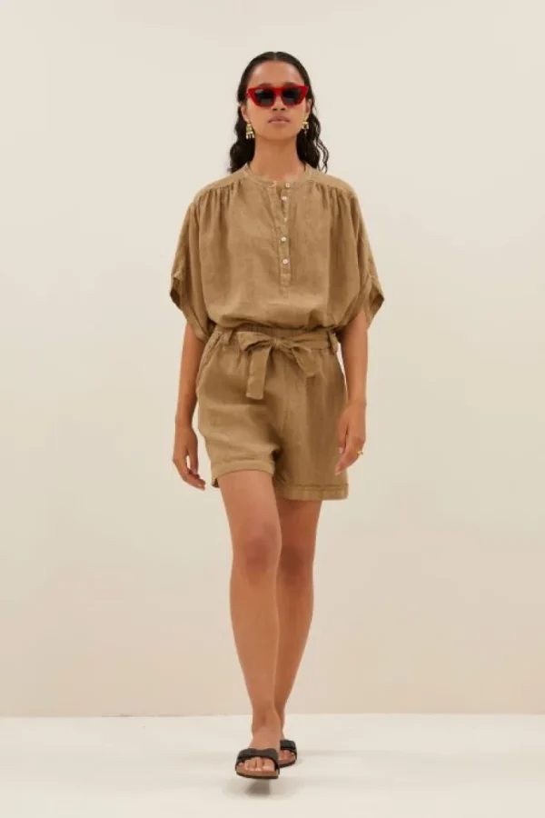 june linen shorts | khaki-By bar Store