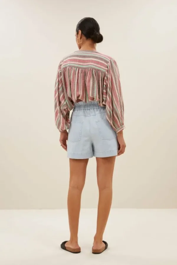 leon bleached denim shorts | bleached denim-By bar Online