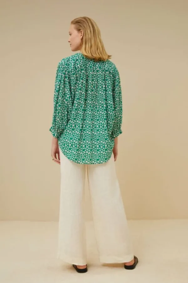 lucy graphic blouse | graphic green-By bar Clearance