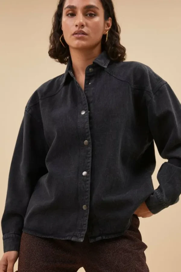 mae twill blouse | jet black-By bar Clearance