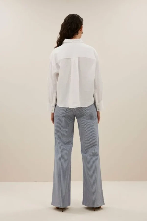 nima linen blouse | bright white-By bar Store