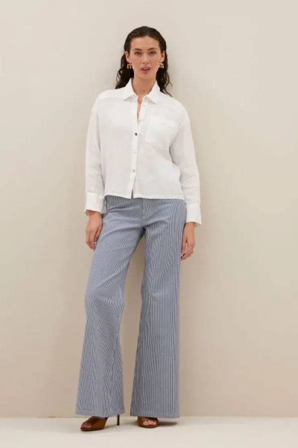 nima linen blouse | bright white-By bar Store