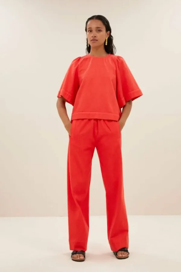 olivia twill blouse | poppy red-By bar New