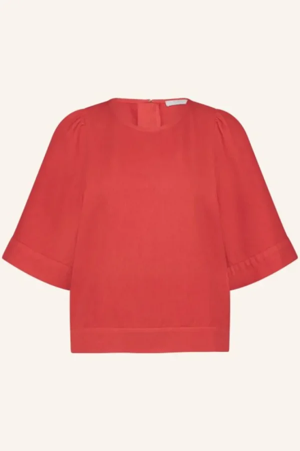 olivia twill blouse | poppy red-By bar New