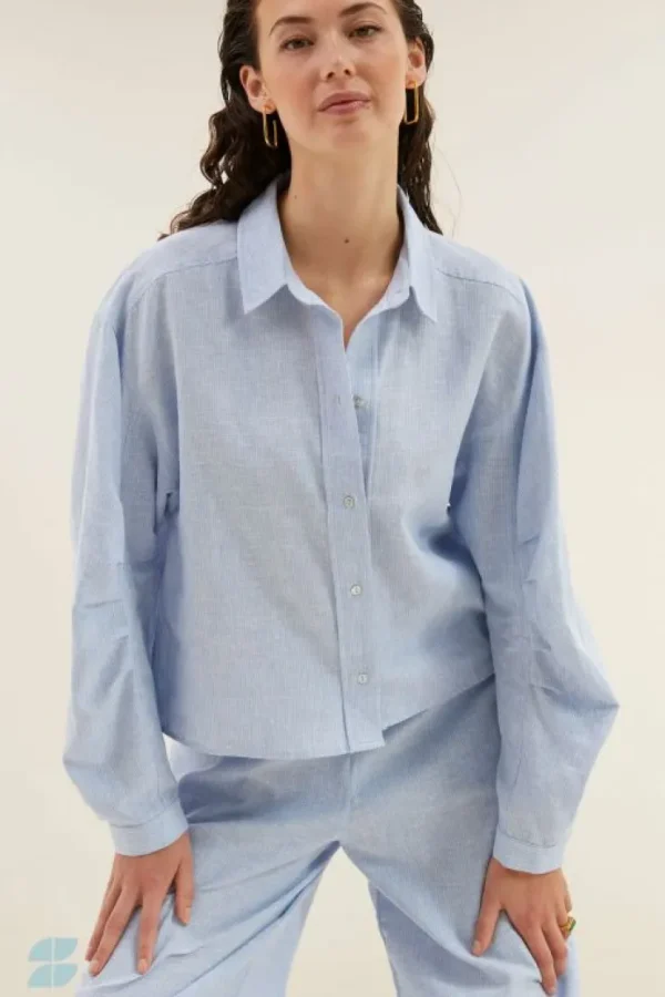 penny pinstripe blouse | sky blue-By bar Fashion