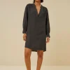 resa linen dress | jet black-By bar Outlet