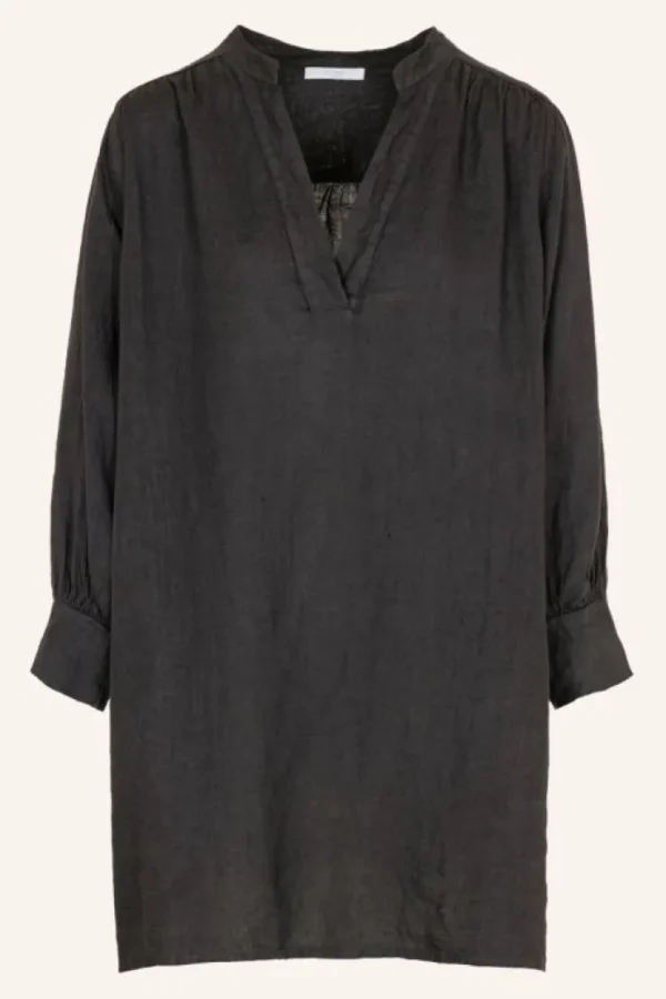 resa linen dress | jet black-By bar Outlet