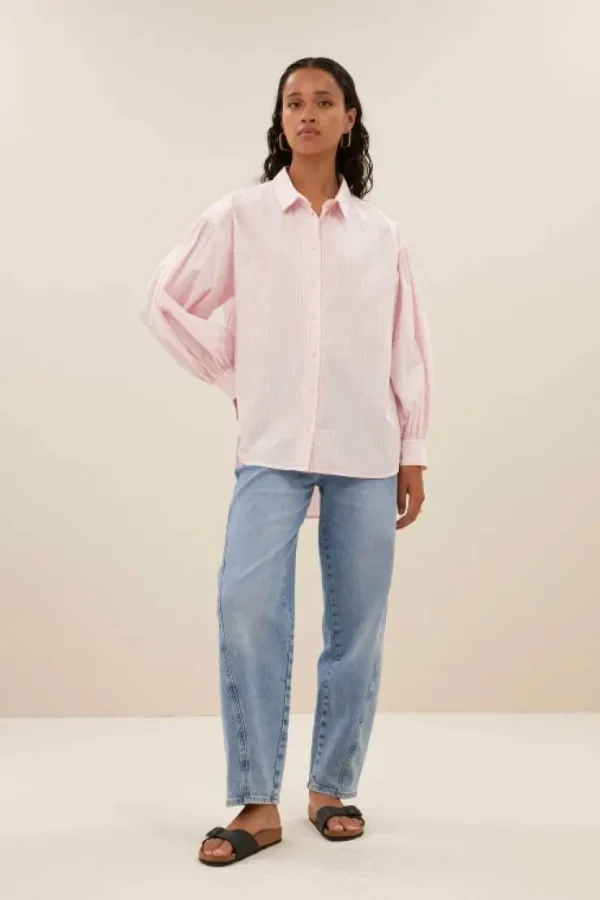 sarah pink pinstripe blouse | pink pin stripe-By bar Online