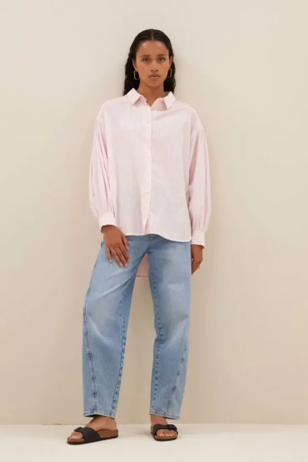 sarah pink pinstripe blouse | pink pin stripe-By bar Online