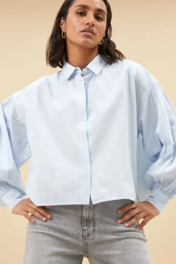 sarah short chambray blouse | light blue-By bar Hot