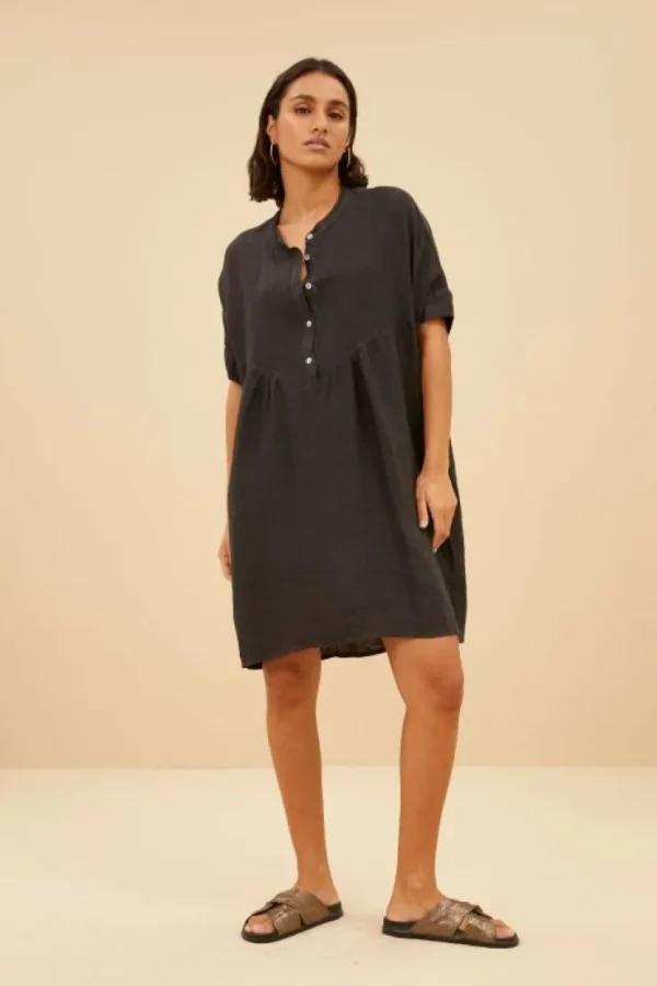 tais linen dress | jet black-By bar Shop