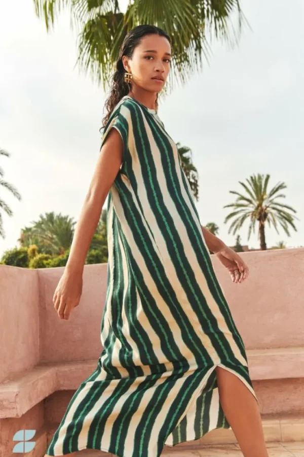 victoria tie dye dress long | green tie dye stripe-By bar Clearance