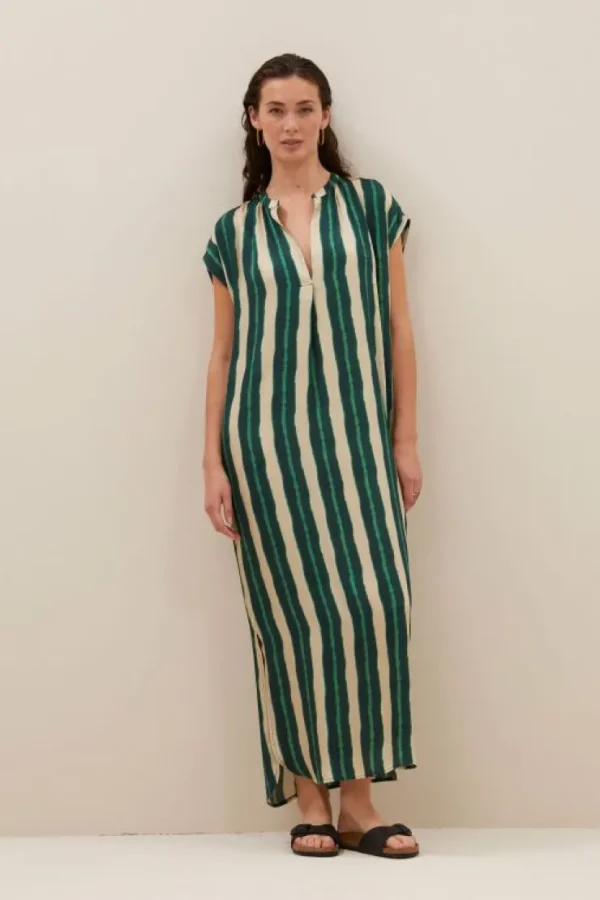 victoria tie dye dress long | green tie dye stripe-By bar Clearance