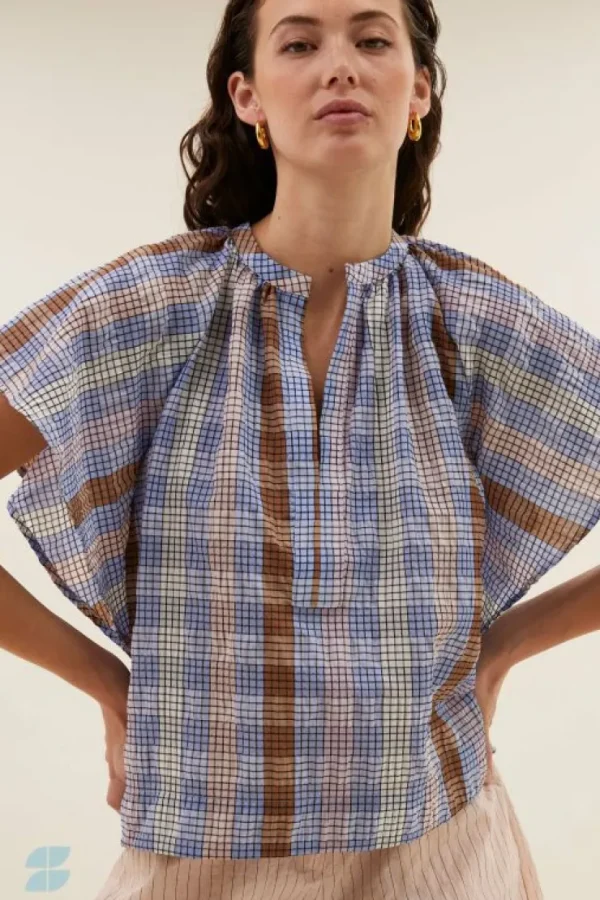 vina check blouse | grid print-By bar Flash Sale