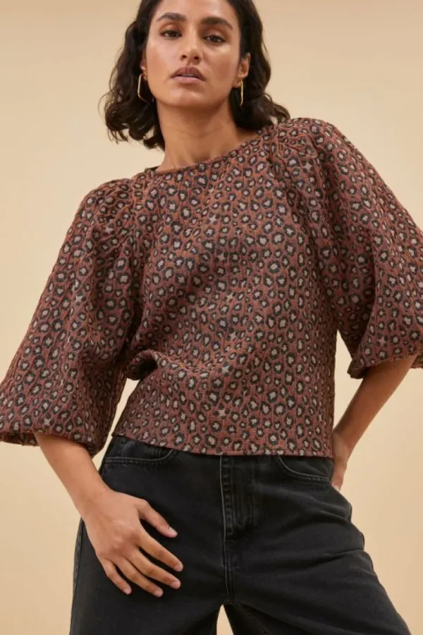 zasu jacquard blouse | brown panter print-By bar Outlet