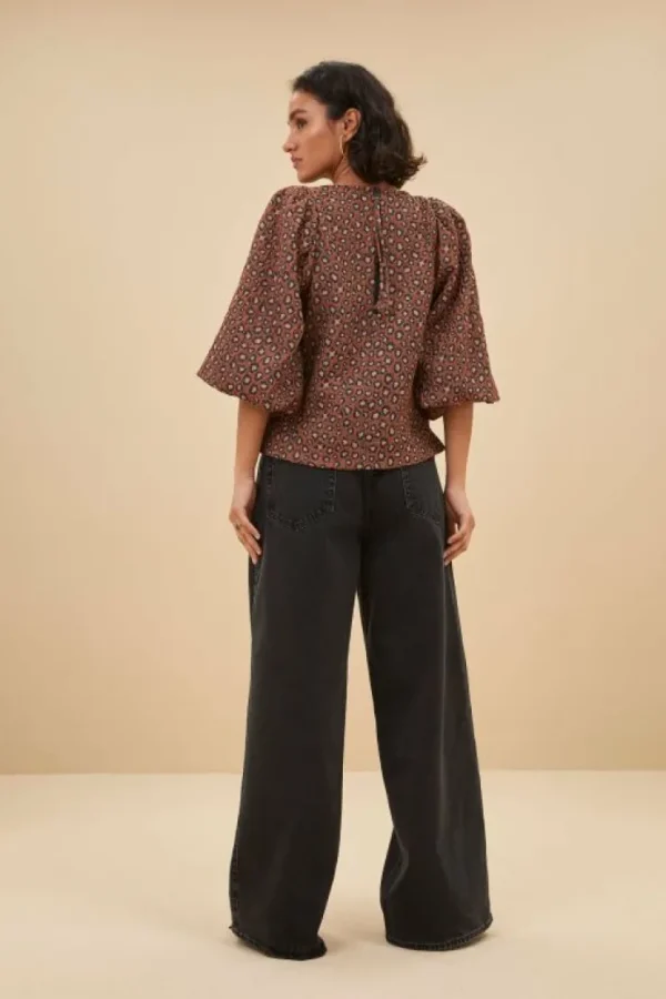 zasu jacquard blouse | brown panter print-By bar Outlet