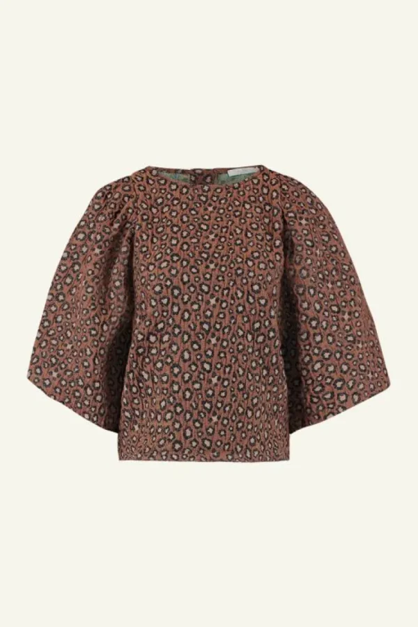 zasu jacquard blouse | brown panter print-By bar Outlet