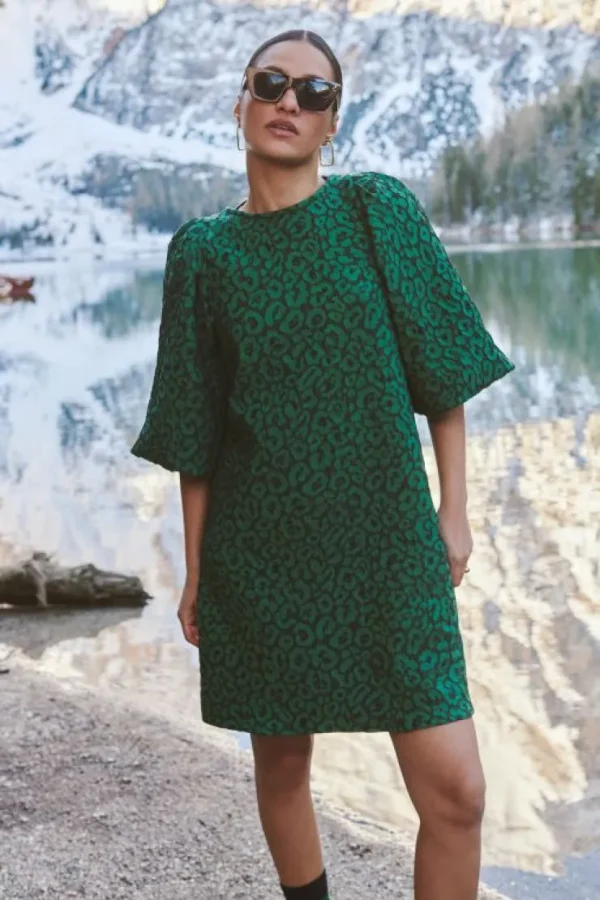 zasu leo dress | green panter print-By bar Store